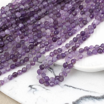 Ametyst kula fasetowana 3mm [sznur 39cm]