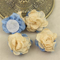 Kwiatek z organzy beżowo - błękitny na filcu 33mm