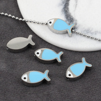 Przekładka emaliowana stal szlachetna ryba srebrna/niebieska 14x7mm