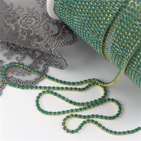 Taśma ozdobna cyrkoniowa gold/opal aqua 2mm [50cm]