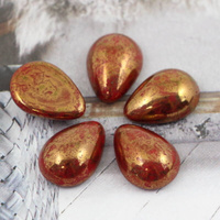 Kaboszon szklany Dk Opaque Red - Luster - Opaque Topaz/Pink łezka 18x13mm