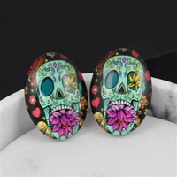 Kaboszon szklany z grafiką owal czaszka 25x18mm