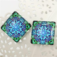 Kaboszon szklany z grafiką niebieska mozaika kwadrat 20mm