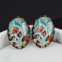 Kaboszon szklany z grafiką owal czaszka 25x18mm