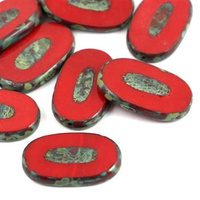 Oval Beads Opaque Red Travertine 26x15mm
