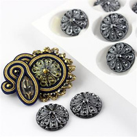 Kaboszon szklany Rosette silver black moneta 22mm