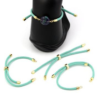 Zapięcie regulowane / przesuwane sznurkowe miętowe do bransoletki 11cm ZŁ