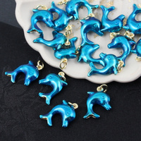 Zawieszka delfin mosiądz złocony emalia niebieska metaliczna 19x13mm