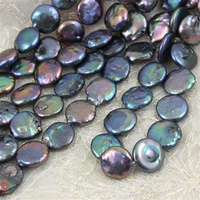 Perła słodkowodna czarna moneta 15mm