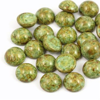 Kaboszon szklany Opaque Olive Spotted 12mm