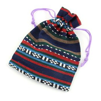 Woreczek z płótna etno granatowy 14x10cm