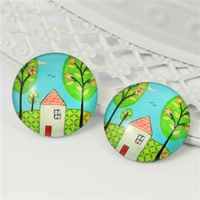 Kaboszon szklany z grafiką drzewo i domek 30mm