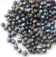 Fire Polish 4mm Crystal Glittery Graphite Etched [20szt]