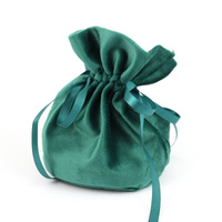 Sakiewka z okrągłym dnem z weluru zielona 14x12cm