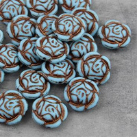 Rose Beads Opaque Turquoise Blue Matte Bronze Patina 16mm [1szt]
