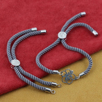 Zapięcie regulowane / przesuwane sznurkowe do bransoletki szare 10cm SR