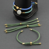 Zapięcie regulowane / przesuwane sznurkowe zielone oliwkowe do bransoletki 11cm ZŁ