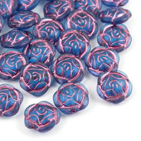 Rose Beads Transparent Aquamarine Matte Pink Patina 16mm [1szt]