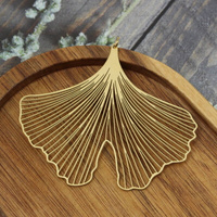 Zawieszka ażurowa miłorząb / ginko liść stal szlachetna pozłacana PVD 60x70mm