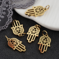 Zawieszka ręka fatimy hamsa stal szlachetna pozłacana 17x9mm