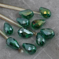 Kryształek szklany kropla fasetowana szmaragdowa luster AB 15x10mm