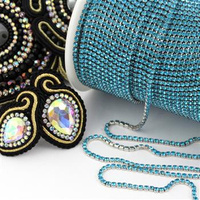 Taśma ozdobna cyrkoniowa silver/aquamarine 2mm [50cm]