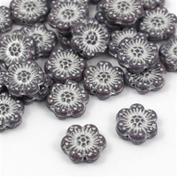 Anemone Flower Beads Opaque Amethyst Silver Patina 14mm [1szt]