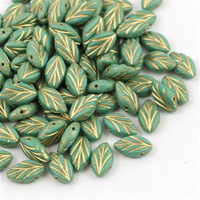 Listek szklany Opaque Turquoise Green Matte Golden Patina 11x7mm [10szt]