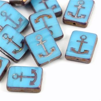 Anchor Beads Opaque Turquoise Blue Bronze 15x12mm