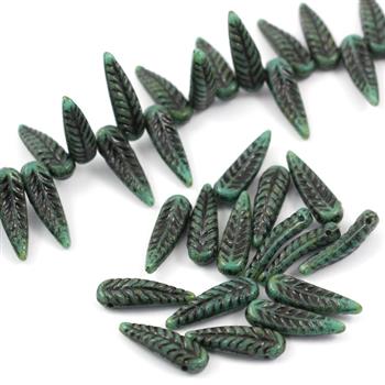 Bird Feather Beads Turquoise Green Travertine/Black 5x17mm [6szt]