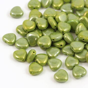 Heart Beads Opaque Olivine Luster 8mm [10szt]