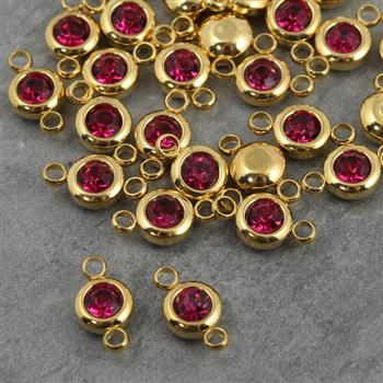 Stal szlachetna łącznik w oprawie ZŁ fuchsia 6mm