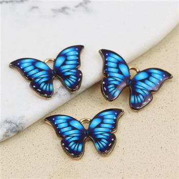 Zawieszka złota emaliowana niebieski motyl 22x15mm