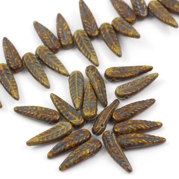Bird Feather Beads Lemon Travertine 5x17mm [6szt]