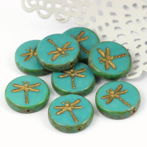 Dragonfly Beads Opaque Turquoise Travertine 17mm