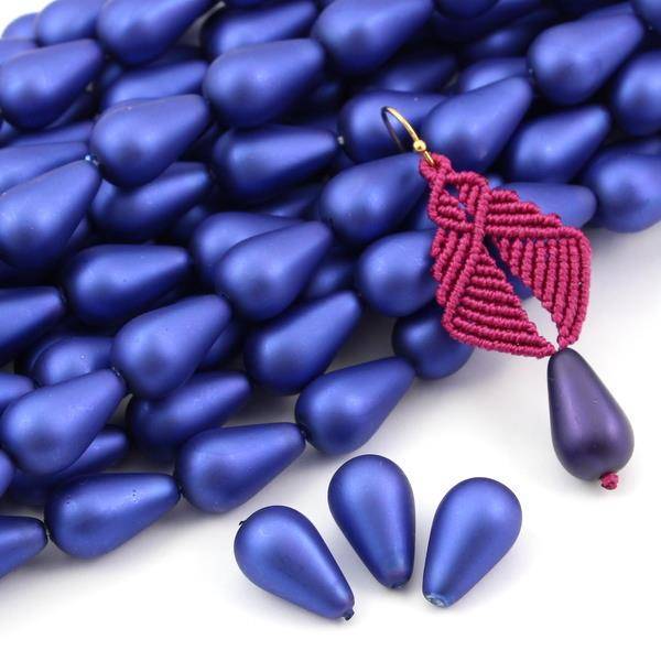 Drop Beads Velvet Suede Blue 18x11mm [4szt]