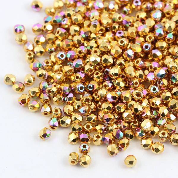 Fire Polish 3mm 24kT Gold Plated AB HQ [40szt]