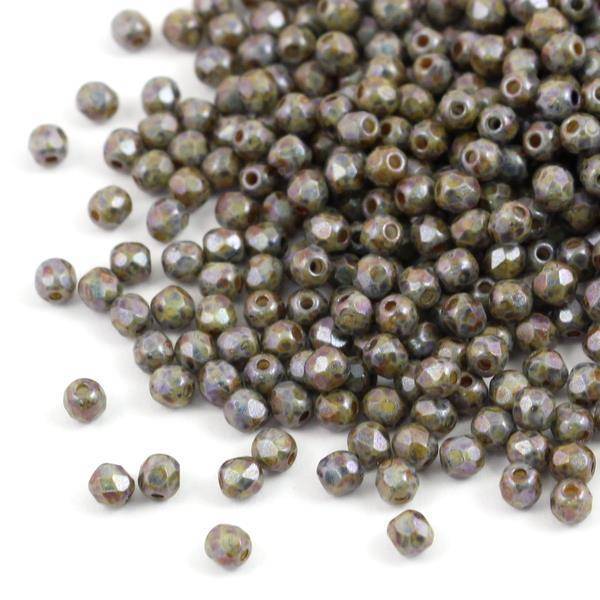 Fire Polish 3mm Alabaster Brown Grey Spotted [40szt]