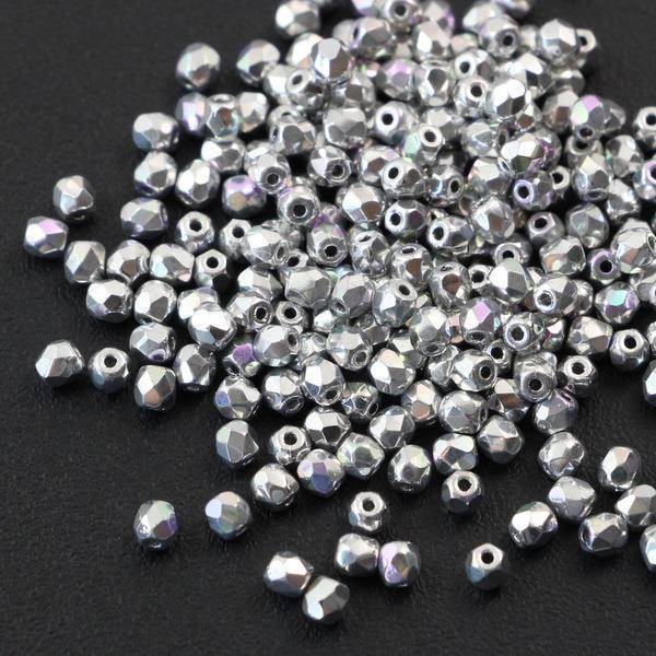 Fire Polish 3mm Crystal Glittery Silver [40szt]