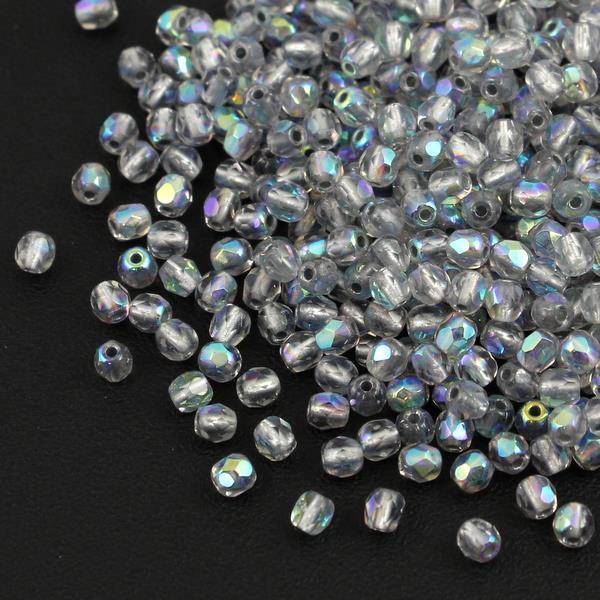 Fire Polish 3mm Crystal Silver Lined AB [40szt]