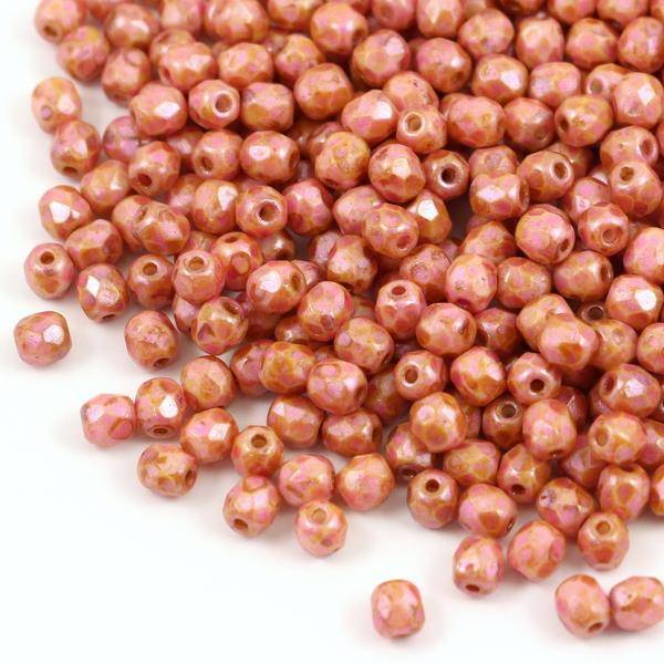 Fire Polish 4mm Alabaster Brown Rose Spotted [20szt]