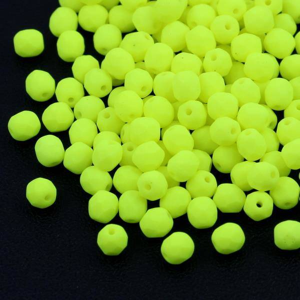Fire Polish 4mm Alabaster Neon Yellow Matted [20szt]