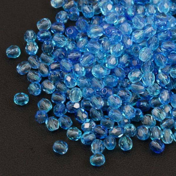 Fire Polish 4mm Crystal Aqua Sapphire Two Tone [20szt]