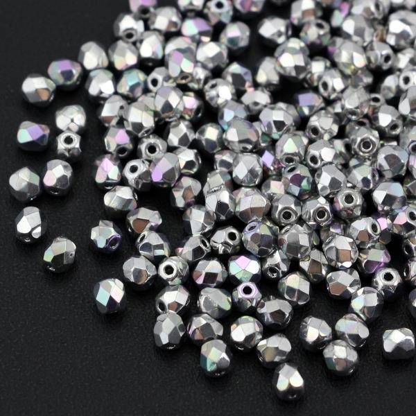 Fire Polish 4mm Crystal Glittery Silver [40szt]