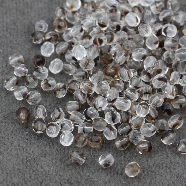 Fire Polish 4mm Crystal Transparent Brown Lined [20szt]
