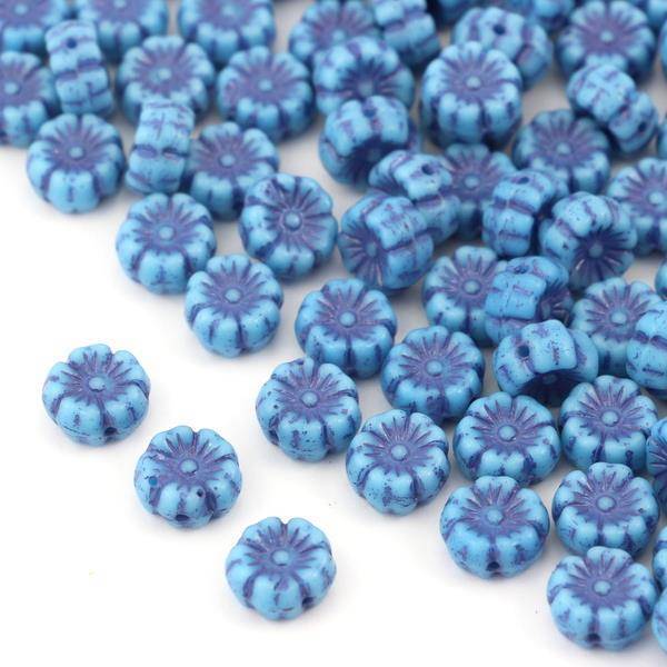 Flower Beads Primula Turquoise Blue 8x5mm [10szt]