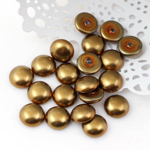 Glass Pearl Cabochon Brass Gold 12mm