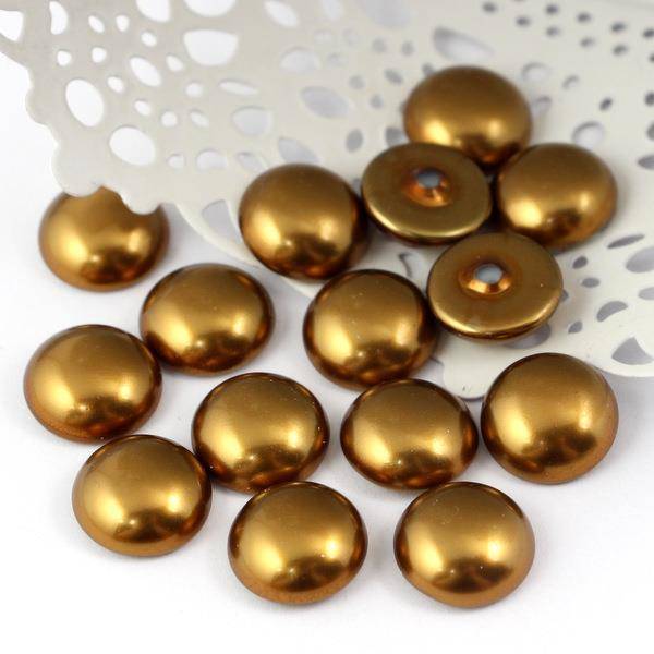 Glass Pearl Cabochon Brass Gold 14mm