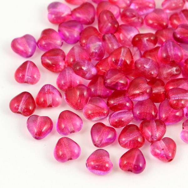 Heart Beads Crystal Red Pink 6mm [20szt]