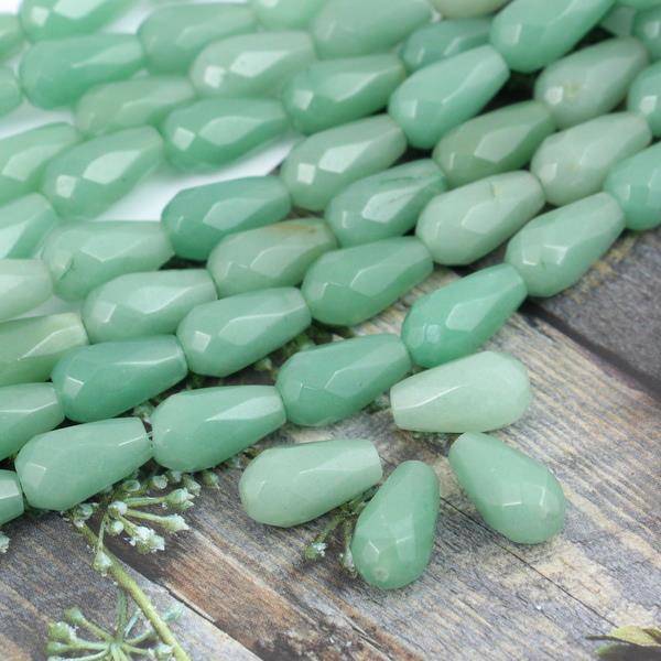 Jadeit kropla fasetowana zielona 16x10mm